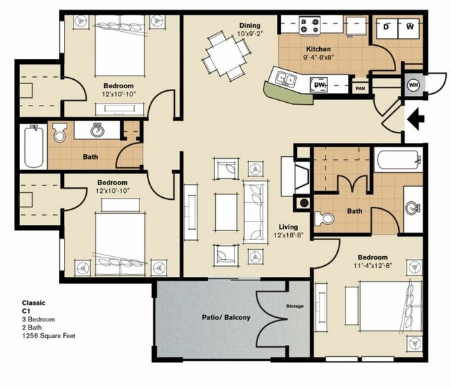 Phase I - Three-Bedrooms 1023 floor plan